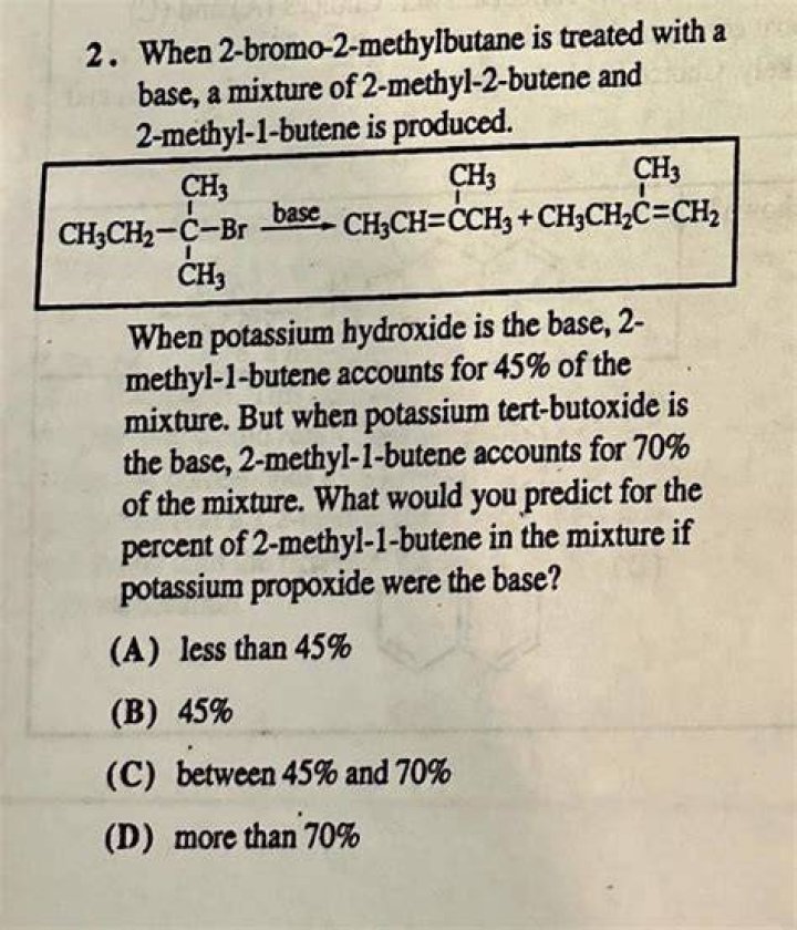 When 2-bromo-2-methylbutane is treated with a base?